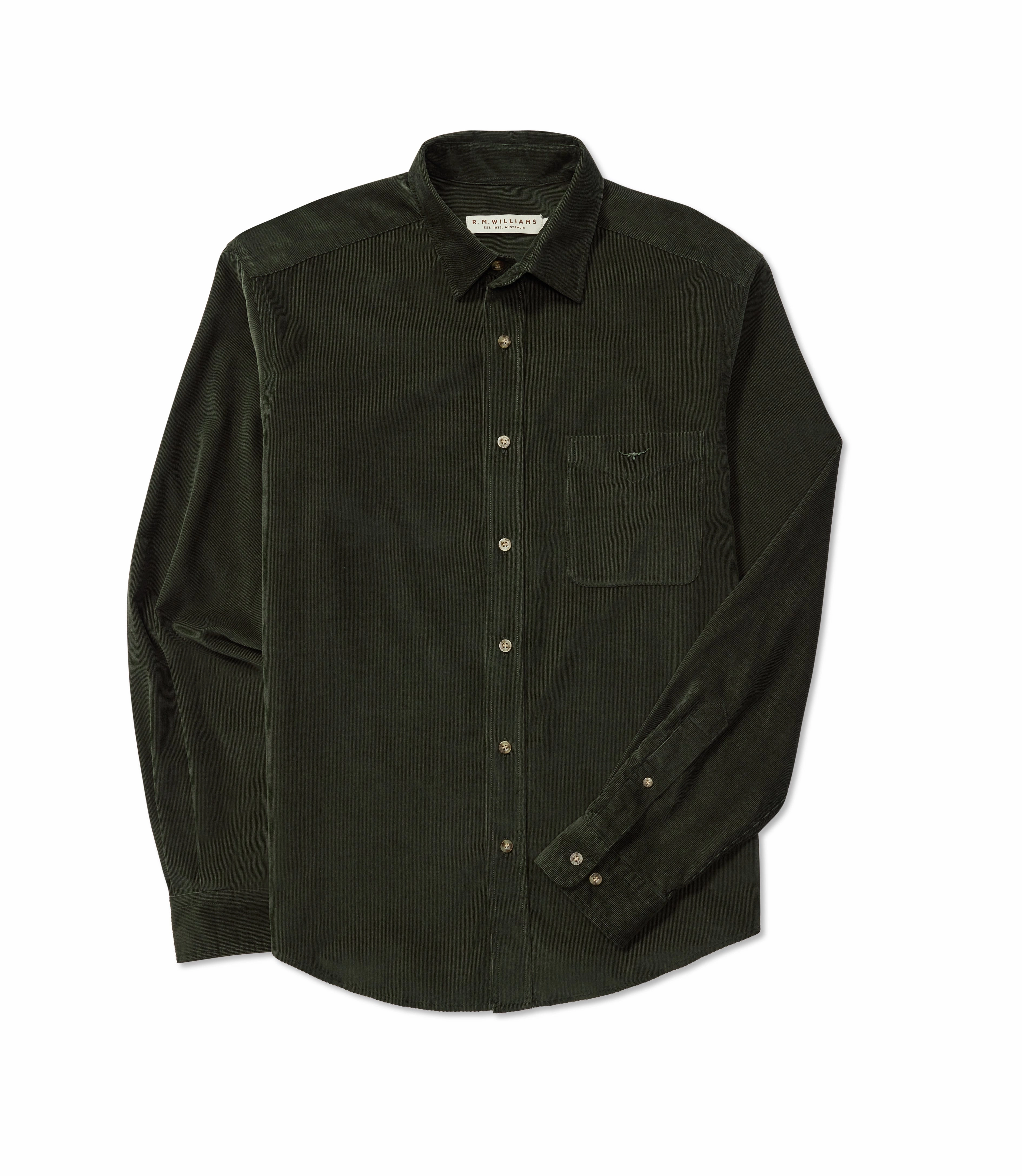 Best Deal Online Weekend Sale Special R.M.Williams Classic Mens Shirt - Olive Corduroy