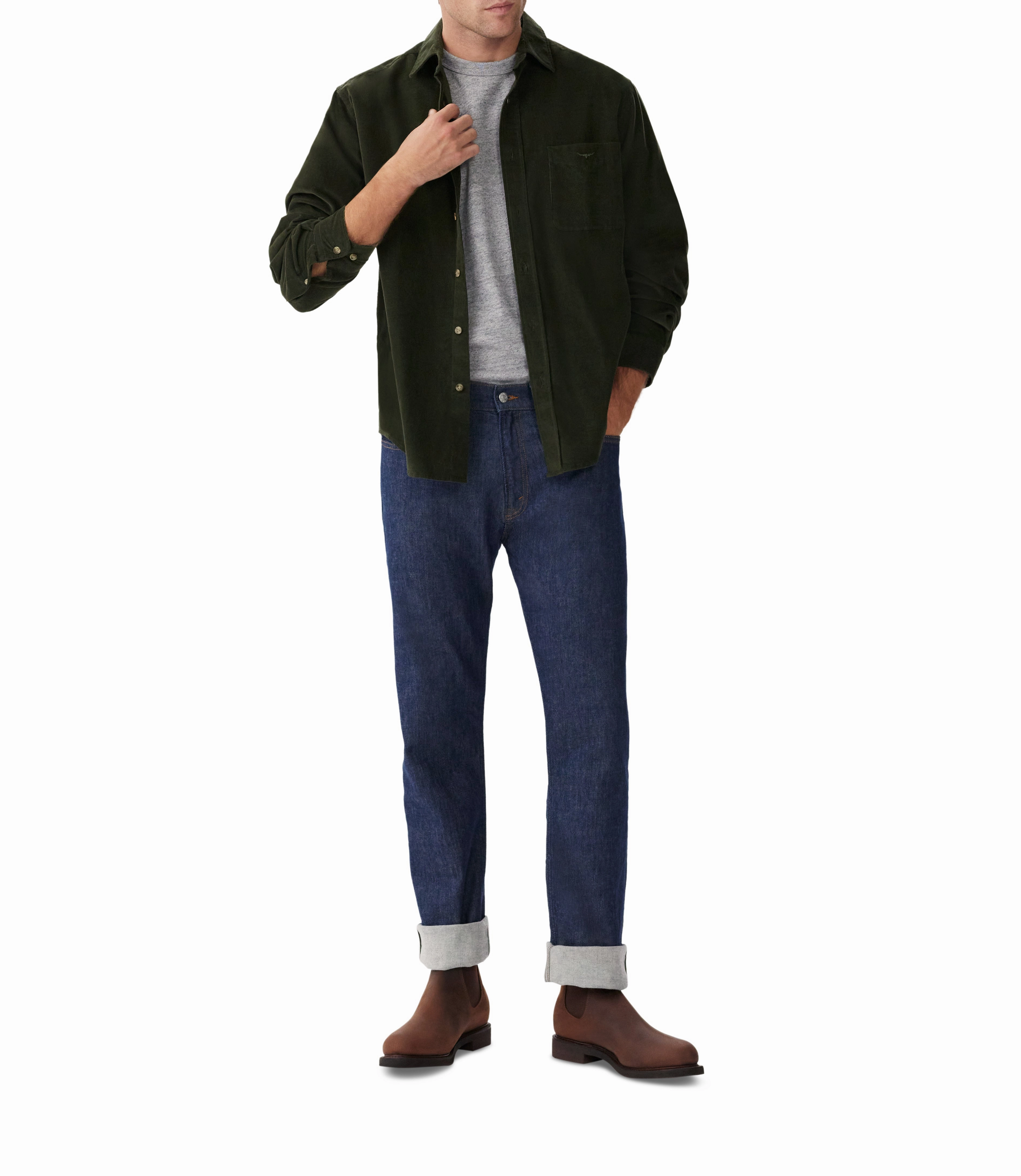 Special Surprise Sale R.M.Williams Classic Mens Shirt - Olive Corduroy