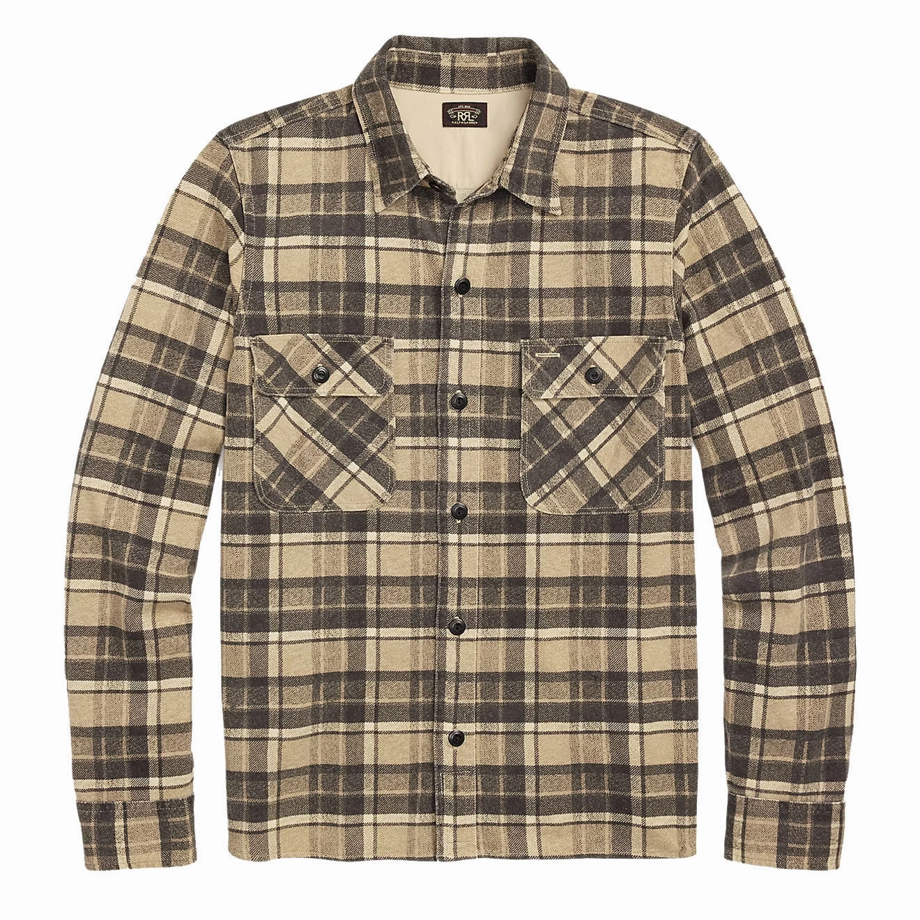 Dont Miss This Steal Clearance Sale Rrl By Ralph Lauren Womens Plaid Linen-Cotton Jersey Workshirt Tan/Black