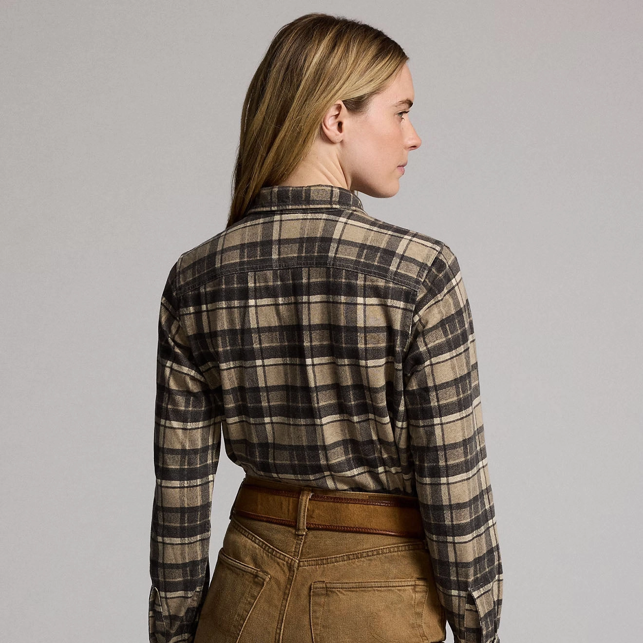 Rrl By Ralph Lauren Womens Plaid Linen-Cotton Jersey Workshirt Tan/Black Grab Your Hot Pick Flash Discount Today