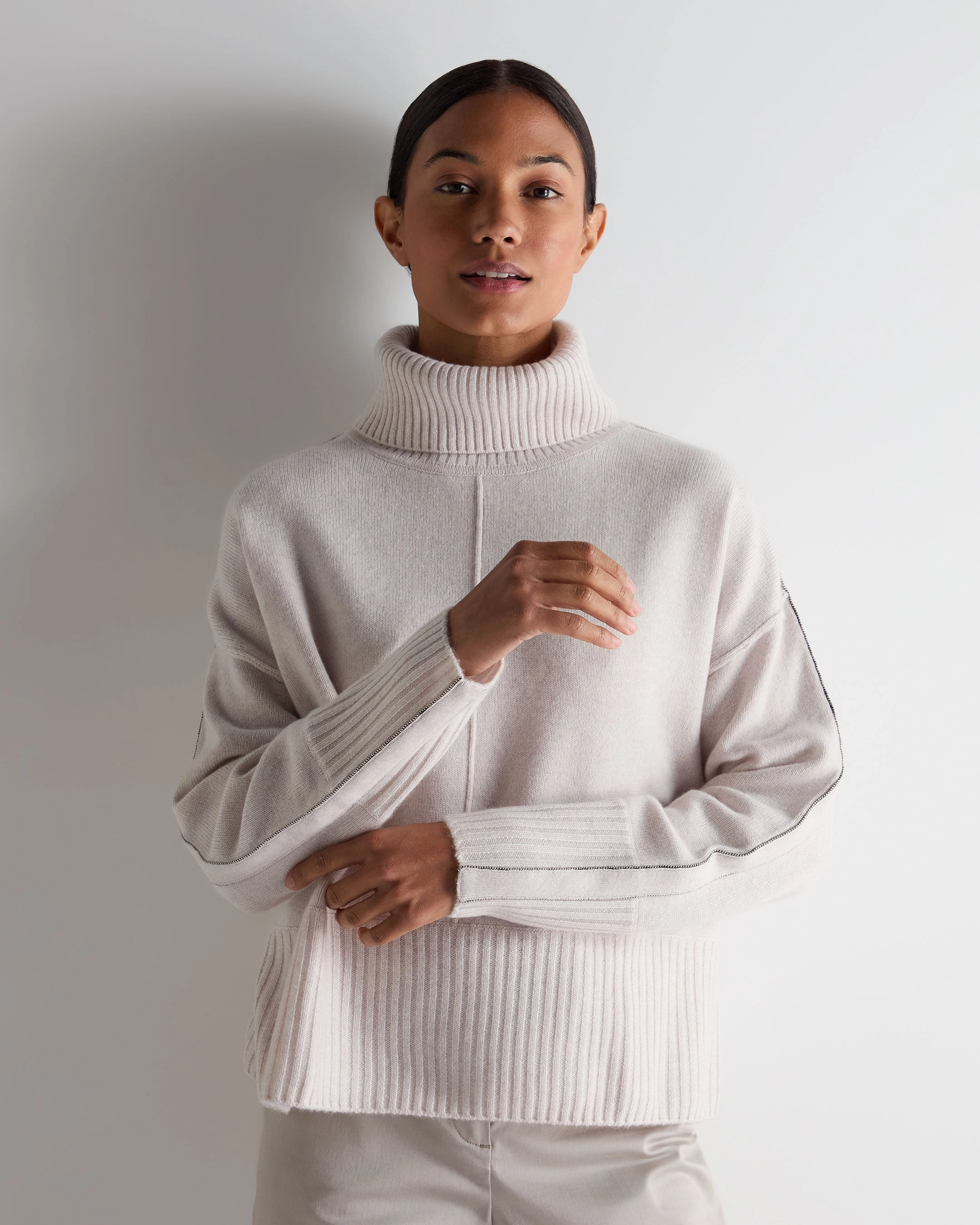 Women'S Mollie Metal Roll Neck Cashmere Jumper Frost White Grab Your Deal Today Grab Save Today
