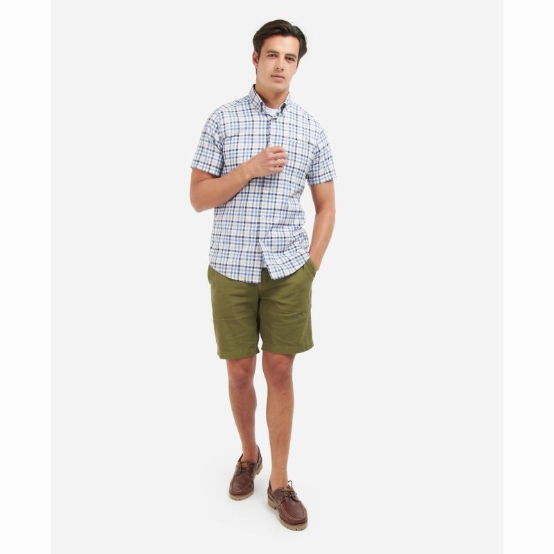 Barbour Kinson Tailored Fit Short Sleeved Mens Shirt - Stone Dont Miss Hot Deals
