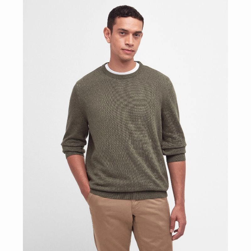 Dont Miss This Steal Barbour Whitfield Crew Neck Mens Jumper - Olive