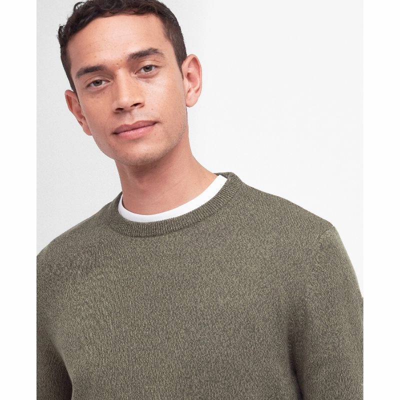Barbour Whitfield Crew Neck Mens Jumper - Olive Dont Miss This Deal Limited Stock Offer