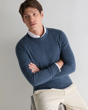 Special Occasion Discount Limited Stock Alert Men'S Shoreditch Round Neck Cashmere Jumper Light Denim Blue