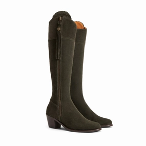 Flash Discount Today Fairfax & Favor Heeled Regina Ladies Suede Boot - Moss Green