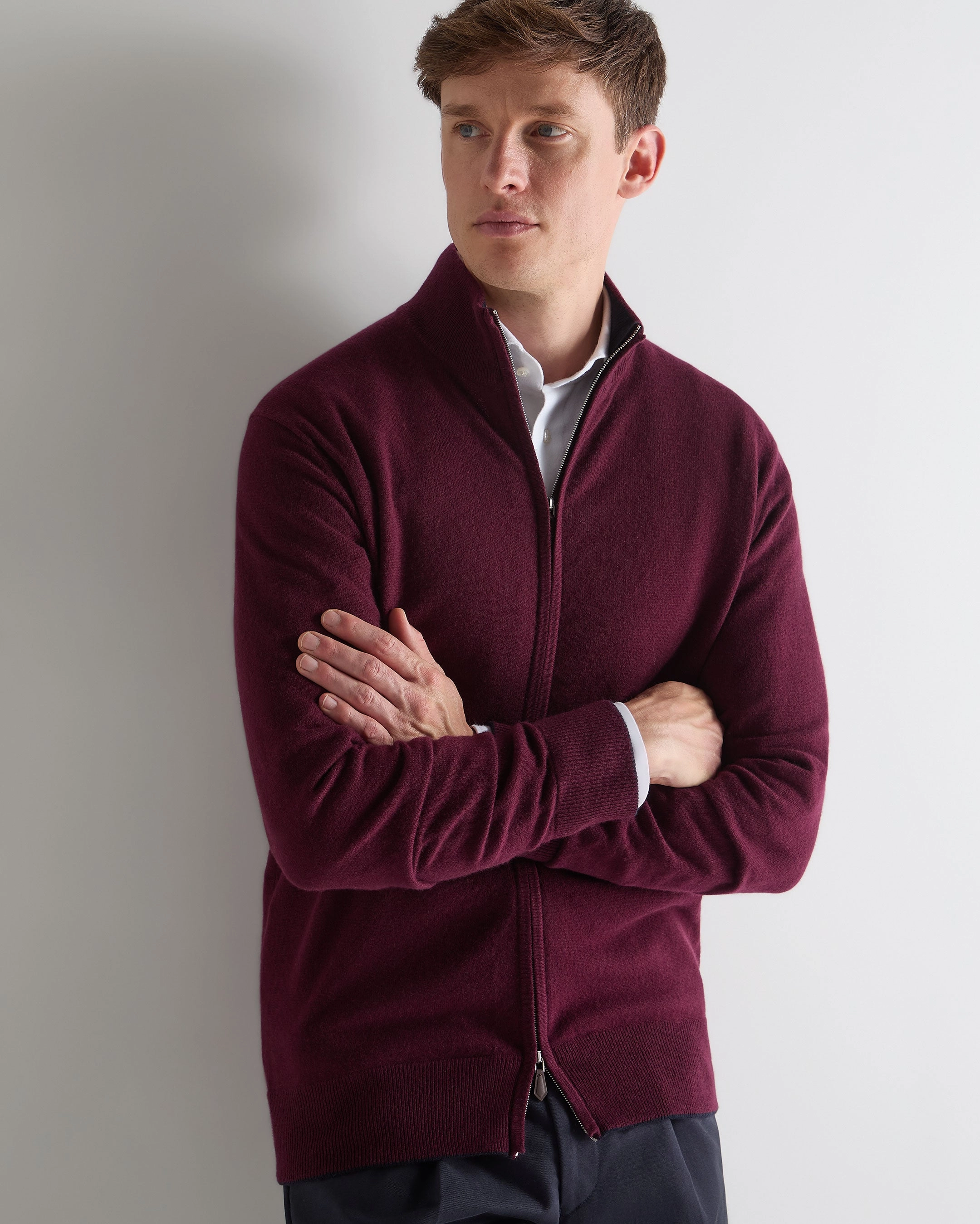 Men'S Knightsbridge Full Zip Cashmere Jumper Bordeaux Red Hot Offer Inside Today Only Hot Pick
