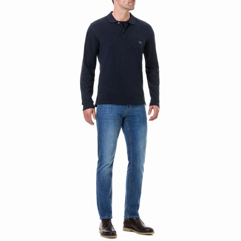 Rodd & Gunn Gunn Long Sleeve Mens Polo Shirt - Navy Clearance Blowout Flash Deal Today