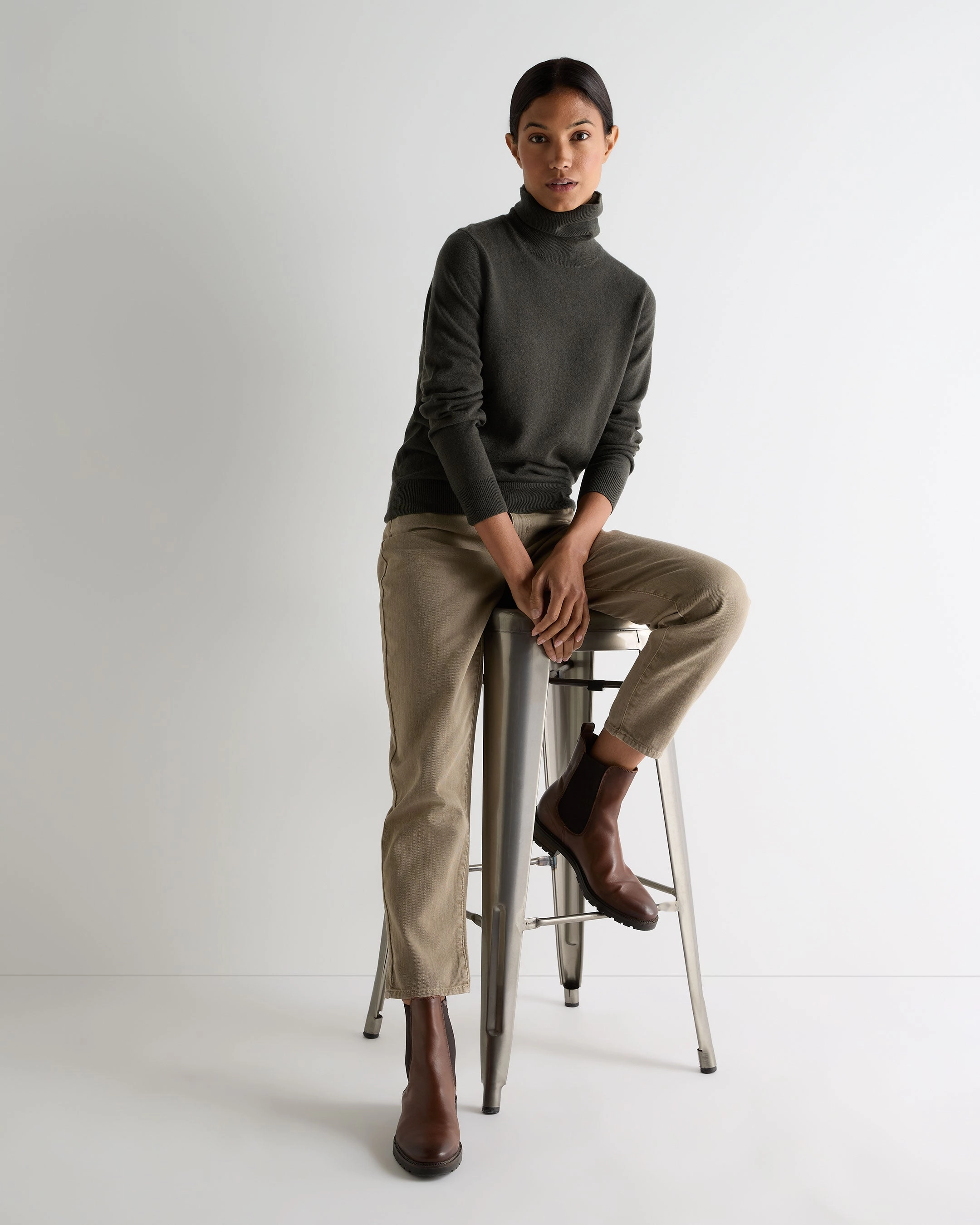 Hot Item Clearance Women'S Luna Roll Neck Cashmere Jumper Arabica Khaki Green