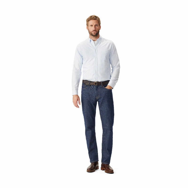 Deal Frenzy Today Mega Discount Today R.M.Williams Regular Button Down Collar Mens Shirt - Blue/White