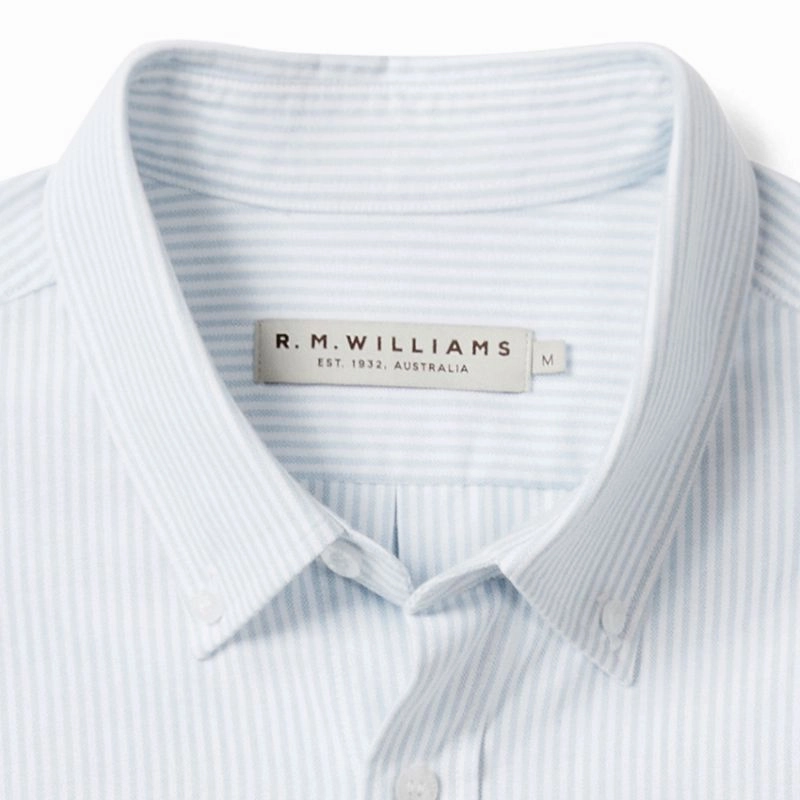 Big Price Drop R.M.Williams Regular Button Down Collar Mens Shirt - Blue/White