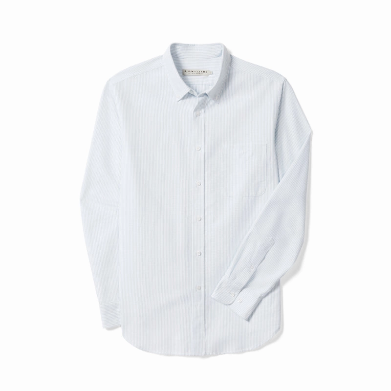 R.M.Williams Regular Button Down Collar Mens Shirt - Blue/White Mega Sale Now
