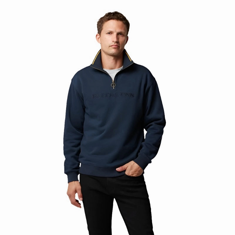 Rodd & Gunn Alford Forest Mens 1/4 Zip Jumper  - Midnight Hot Savings Alert