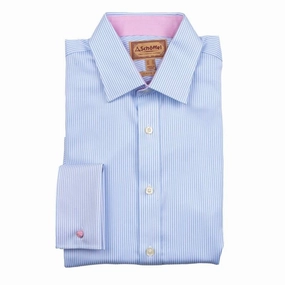 Schoffel Greenwich Double Cuff Classic Mens Shirt - Light Blue Stripe Limited Time Offer Mega Online Discount