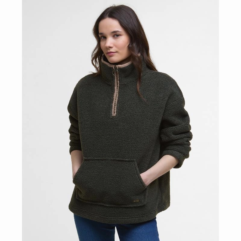Barbour Bamburgh Ladies 1/4 Zip Fleece Jumper - Olive Save Today Event Instant Discount