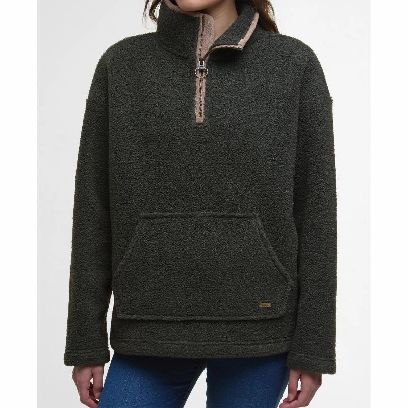 Daily Hot Deal Flash Offer Today Barbour Bamburgh Ladies 1/4 Zip Fleece Jumper - Olive