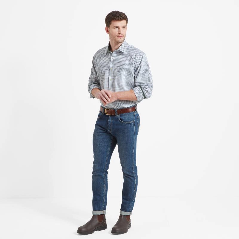 Clearance Event Alert Shop Save Today Schoffel Cambridge Mens Classic Fit Cotton Check Shirt - Dark Olive