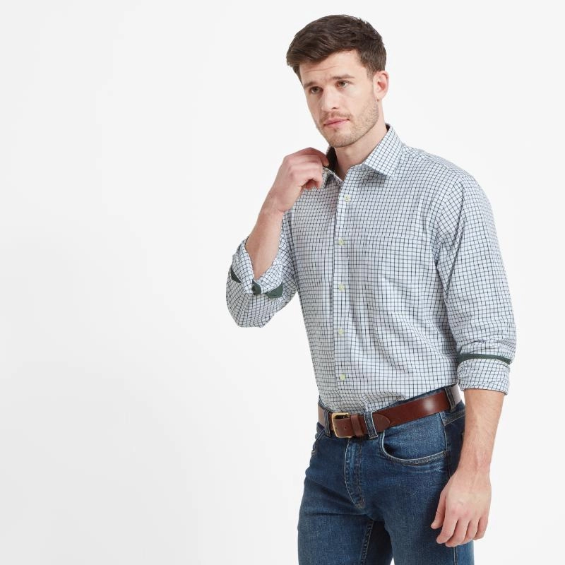 Surprise Offer Now Schoffel Cambridge Mens Classic Fit Cotton Check Shirt - Dark Olive
