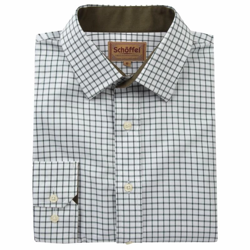 Big Savings Alert Today Only Savings Schoffel Cambridge Mens Classic Fit Cotton Check Shirt - Dark Olive