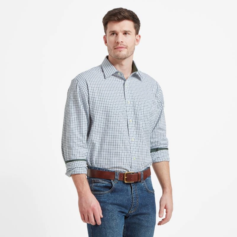 Dont Wait Save Schoffel Cambridge Mens Classic Fit Cotton Check Shirt - Dark Olive