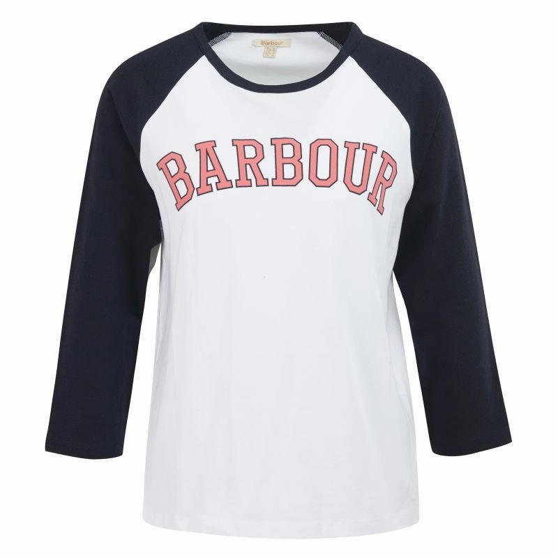 Barbour Northumberland Ladies Long Sleeve T-Shirt - Navy/Pink Punch Grab It Fast Best Seller Discount