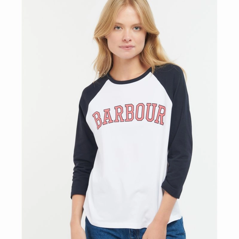Grab Save Today MustHave Clearance Barbour Northumberland Ladies Long Sleeve T-Shirt - Navy/Pink Punch