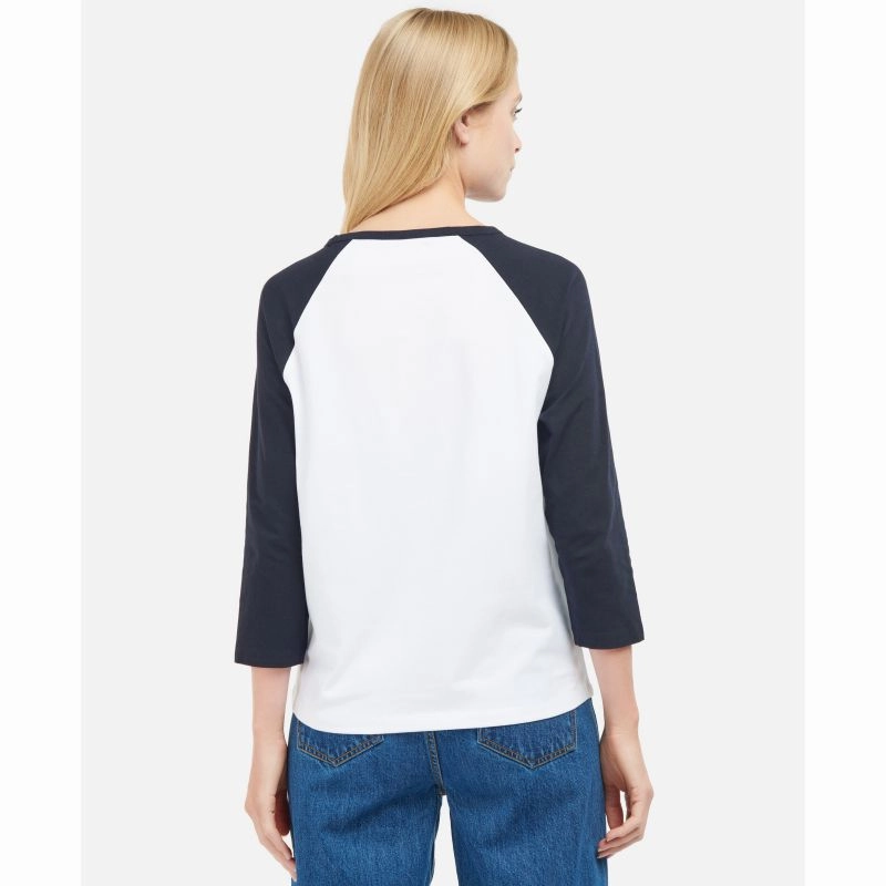 GiftWorthy Sale Barbour Northumberland Ladies Long Sleeve T-Shirt - Navy/Pink Punch