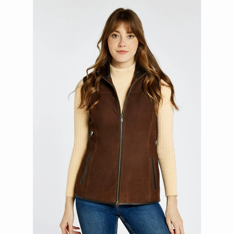 Dubarry Kingston Ladies Leather Gilet - Walnut Special Surprise Sale Instant Savings Inside