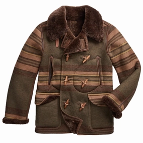 Rrl By Ralph Lauren Seaberg Shearling Pea Coat Grey / Brown Multi Dont Miss Hot Deals Shop Save Today