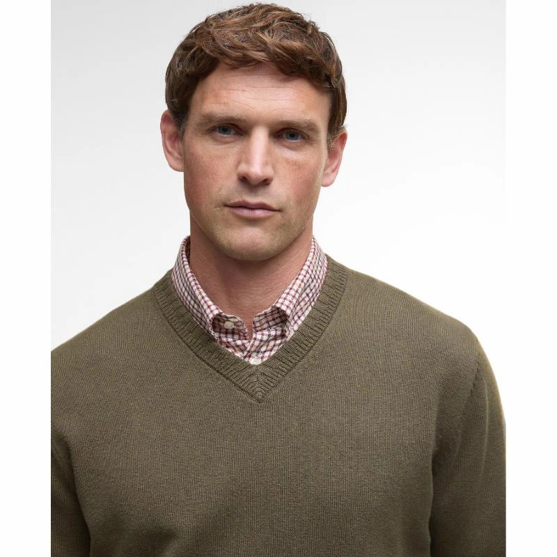 Barbour Kelson Mens V-Neck Jumper - Olive Clearance Event
