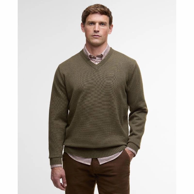 Exclusive Online Discount Limited Stock Alert Barbour Kelson Mens V-Neck Jumper - Olive