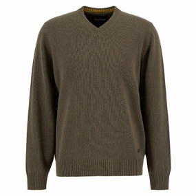 Barbour Kelson Mens V-Neck Jumper - Olive Today Only Special