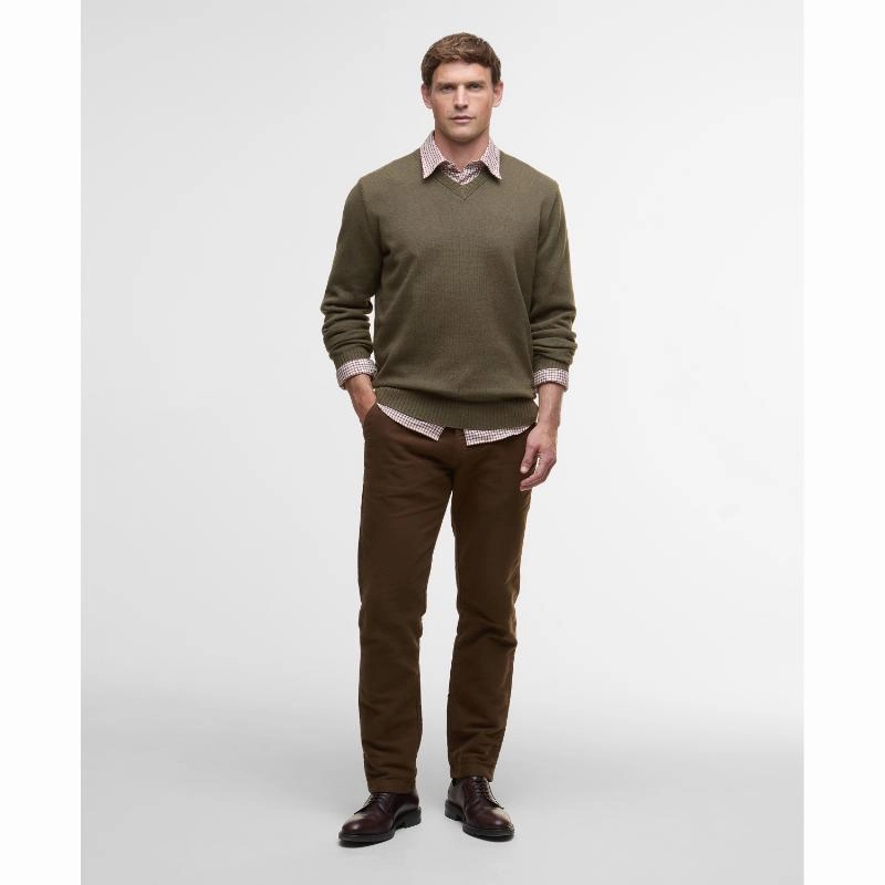 Barbour Kelson Mens V-Neck Jumper - Olive Trending Now Offer Shop Todays Picks