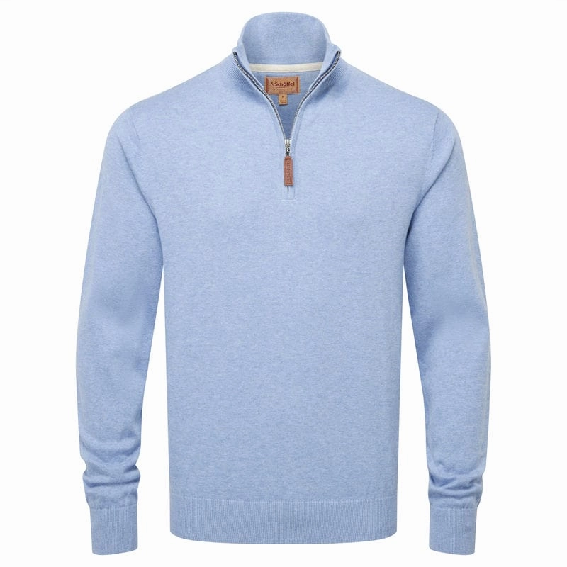 Schoffel Porthmeor Pima Cotton 1/4 Zip Mens Jumper - Sky Blue Shop Hot Picks Big Sale Today