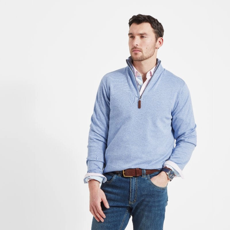 Save Today Only Sweet Deal Inside Schoffel Porthmeor Pima Cotton 1/4 Zip Mens Jumper - Sky Blue