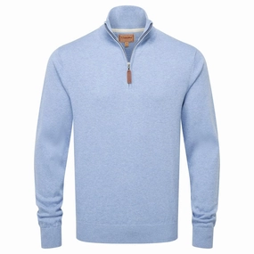 Schoffel Porthmeor Pima Cotton 1/4 Zip Mens Jumper - Sky Blue Shop Hot Picks Big Sale Today