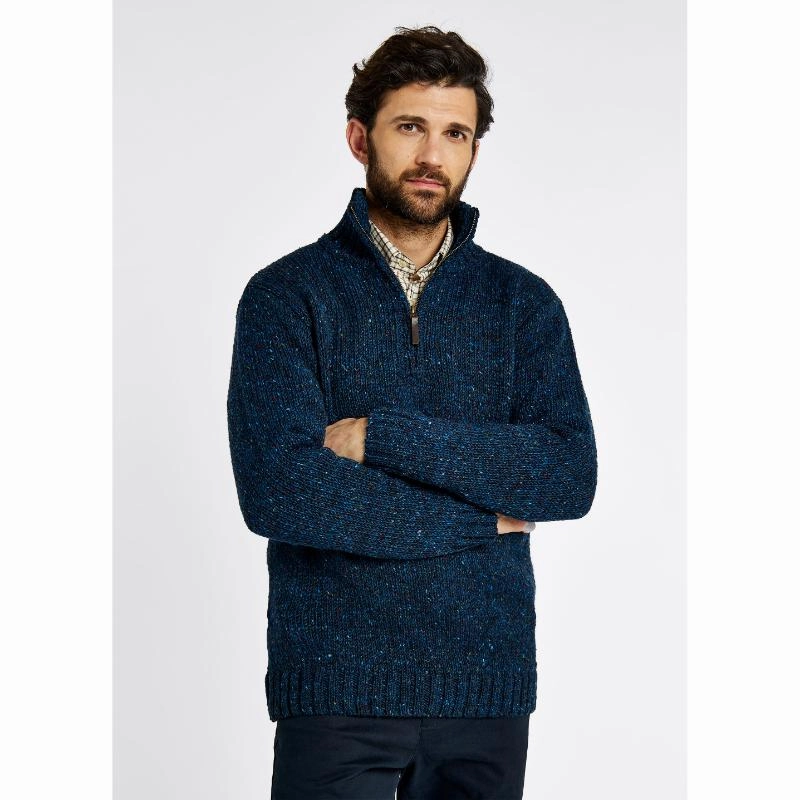 Big Price Drop Dont Wait Save Dubarry Callaghan 1/4 Zip Mens Irish Donegal Wool Knit Jumper - Navy