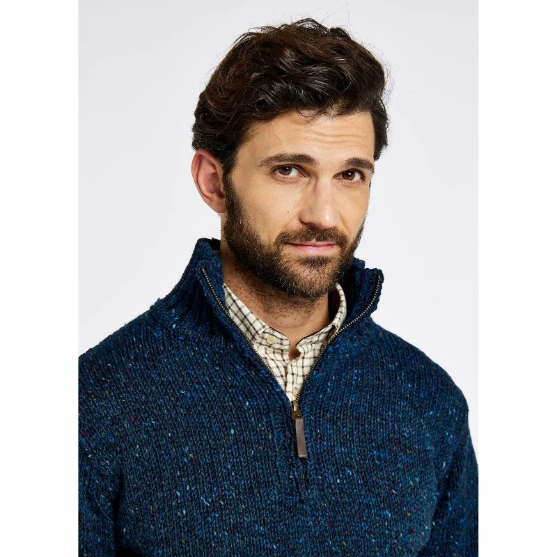 Dubarry Callaghan 1/4 Zip Mens Irish Donegal Wool Knit Jumper - Navy Best Deal Today Save Today Only