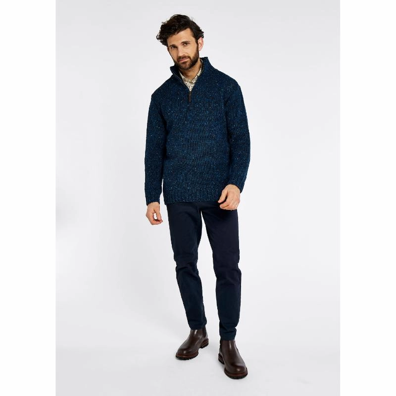 Dubarry Callaghan 1/4 Zip Mens Irish Donegal Wool Knit Jumper - Navy Clearance Savings Now