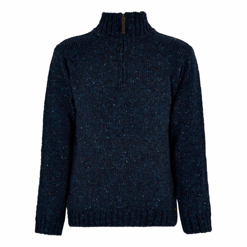 Hot Picks Today Save Today Only Dubarry Callaghan 1/4 Zip Mens Irish Donegal Wool Knit Jumper - Navy