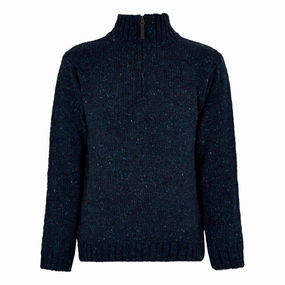 Hot Picks Today Save Today Only Dubarry Callaghan 1/4 Zip Mens Irish Donegal Wool Knit Jumper - Navy