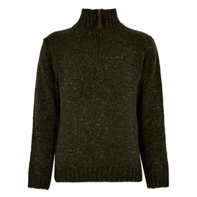 Instant Hot Deal Last Chance Steal Dubarry Callaghan 1/4 Zip Mens Irish Donegal Wool Knit Jumper - Olive