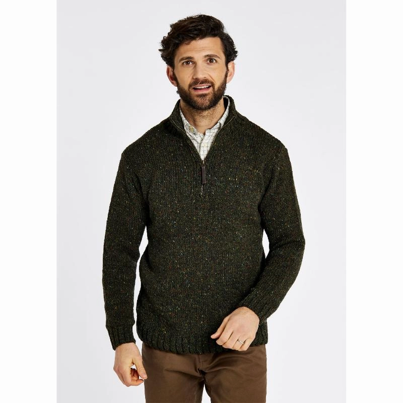 Dubarry Callaghan 1/4 Zip Mens Irish Donegal Wool Knit Jumper - Olive Best Deal Today