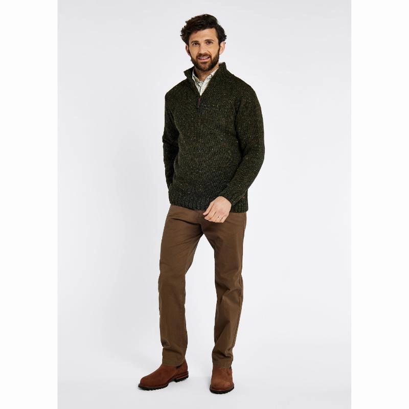 Dubarry Callaghan 1/4 Zip Mens Irish Donegal Wool Knit Jumper - Olive Special Deals Online