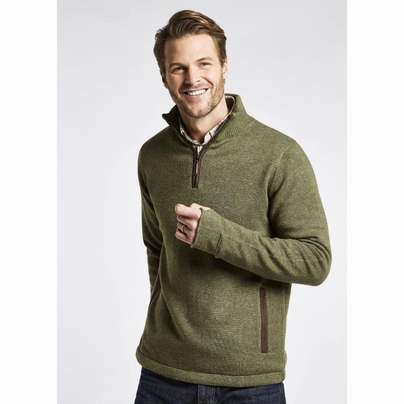 Dubarry Feeney Windproof Mens Zip Neck Jumper - Dusky Green Clearance Blowout Dont Miss Out