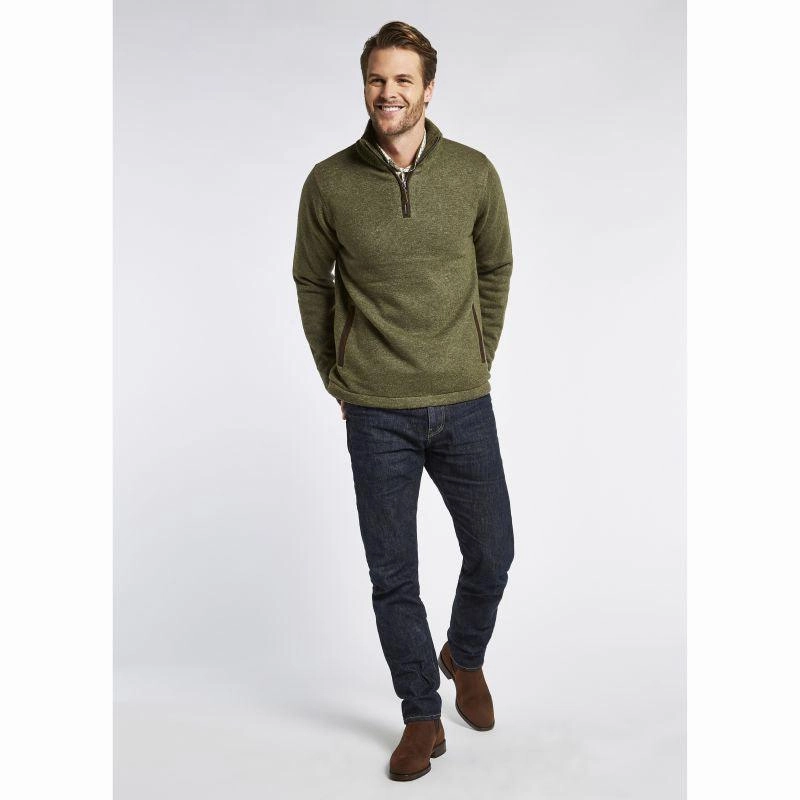 Dubarry Feeney Windproof Mens Zip Neck Jumper - Dusky Green Exclusive Online Deal Shop the Savings Now
