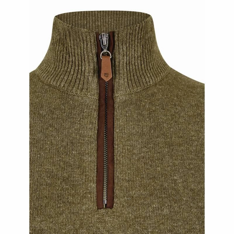 Dubarry Feeney Windproof Mens Zip Neck Jumper - Dusky Green Hot Item Clearance Hot Sale Alert