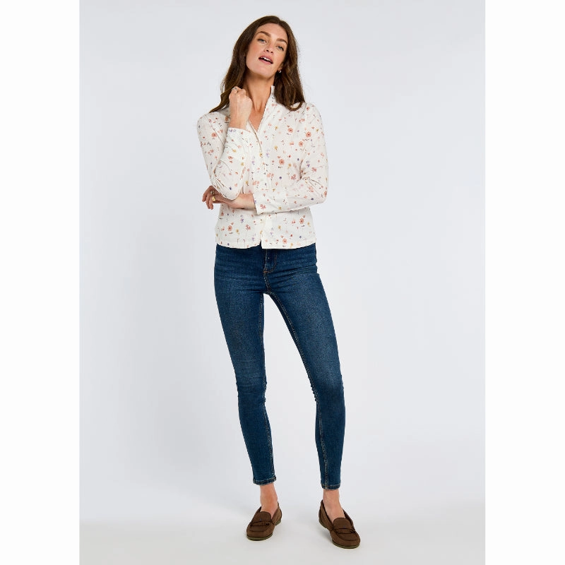 Hot Deals Today Today Only Hot Pick Dubarry Fuchsia Printed Ladies Portrait Collar Shirt - White
