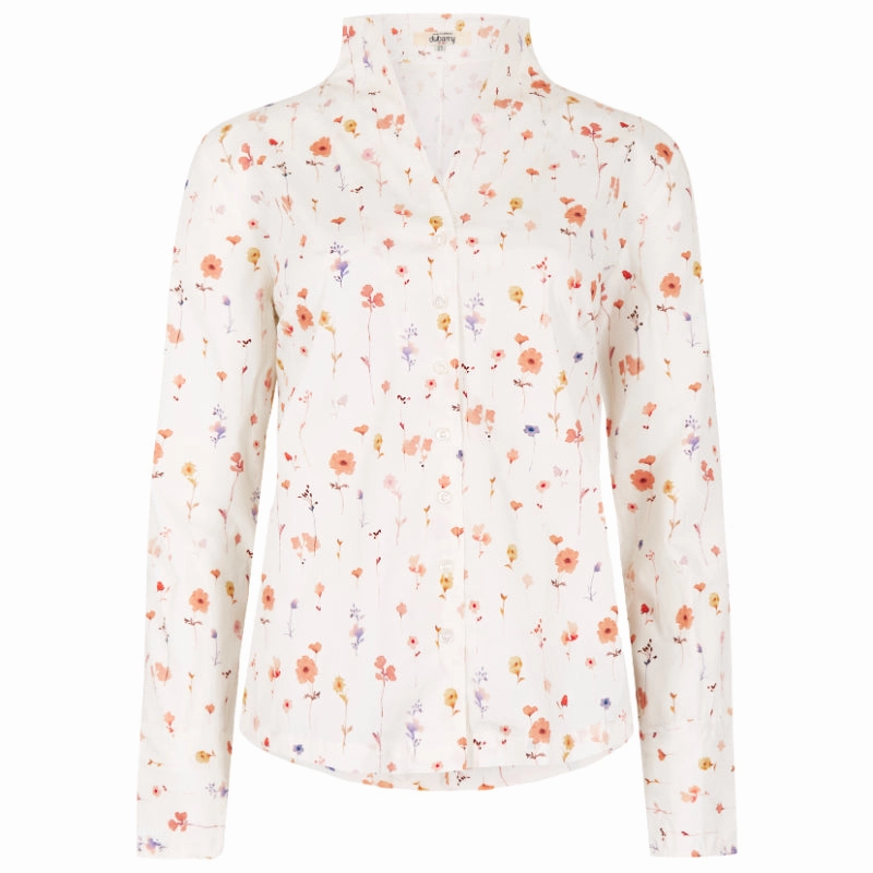 Dubarry Fuchsia Printed Ladies Portrait Collar Shirt - White Mega Discount Today Hot Sale Frenzy