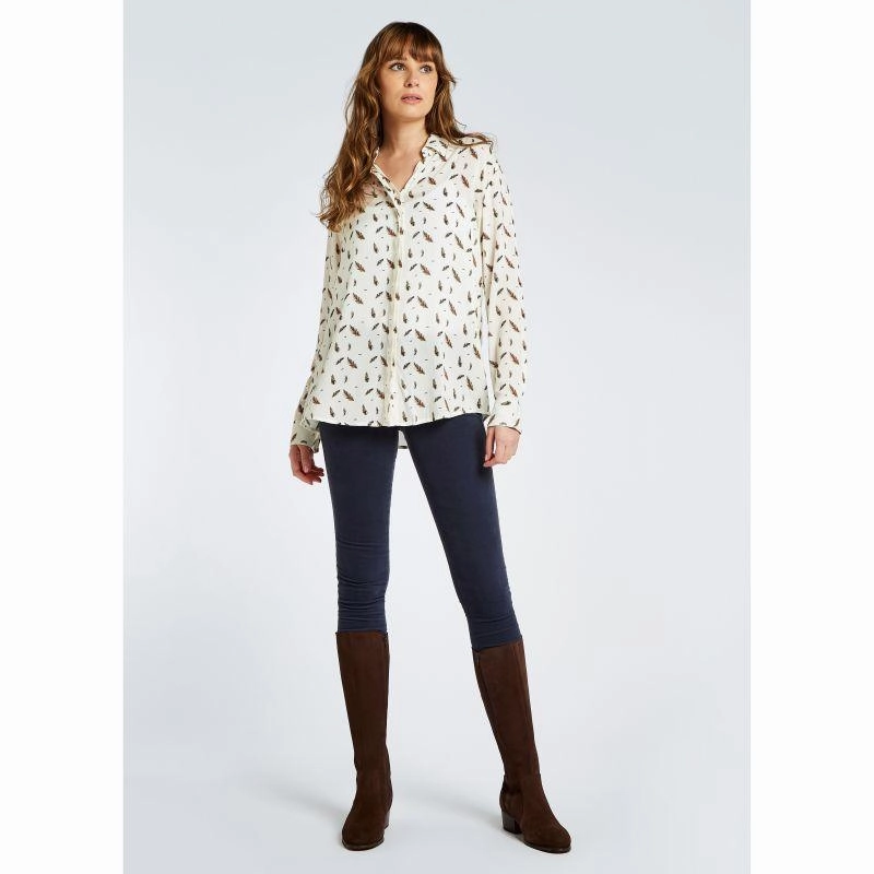 Dubarry Orchard Feather Print Ladies Viscose Shirt - Cream Big Savings Today
